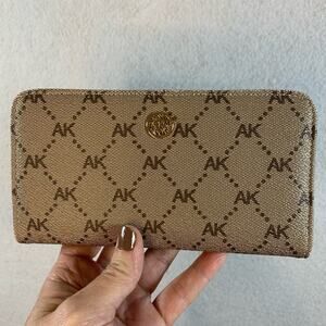 ANNE KLIEN Brown/galaxy Blue Signature‎ Logo Slim Bifold Leather Wallet